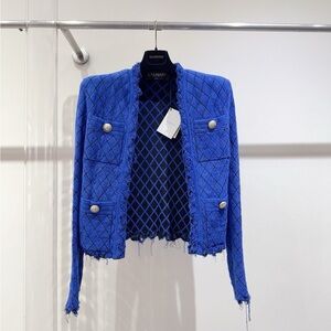 🚩steal Authentic Balmain Blue Quilted Jacket